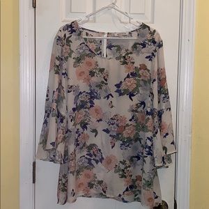 Floral print ruffle sleeve blouse